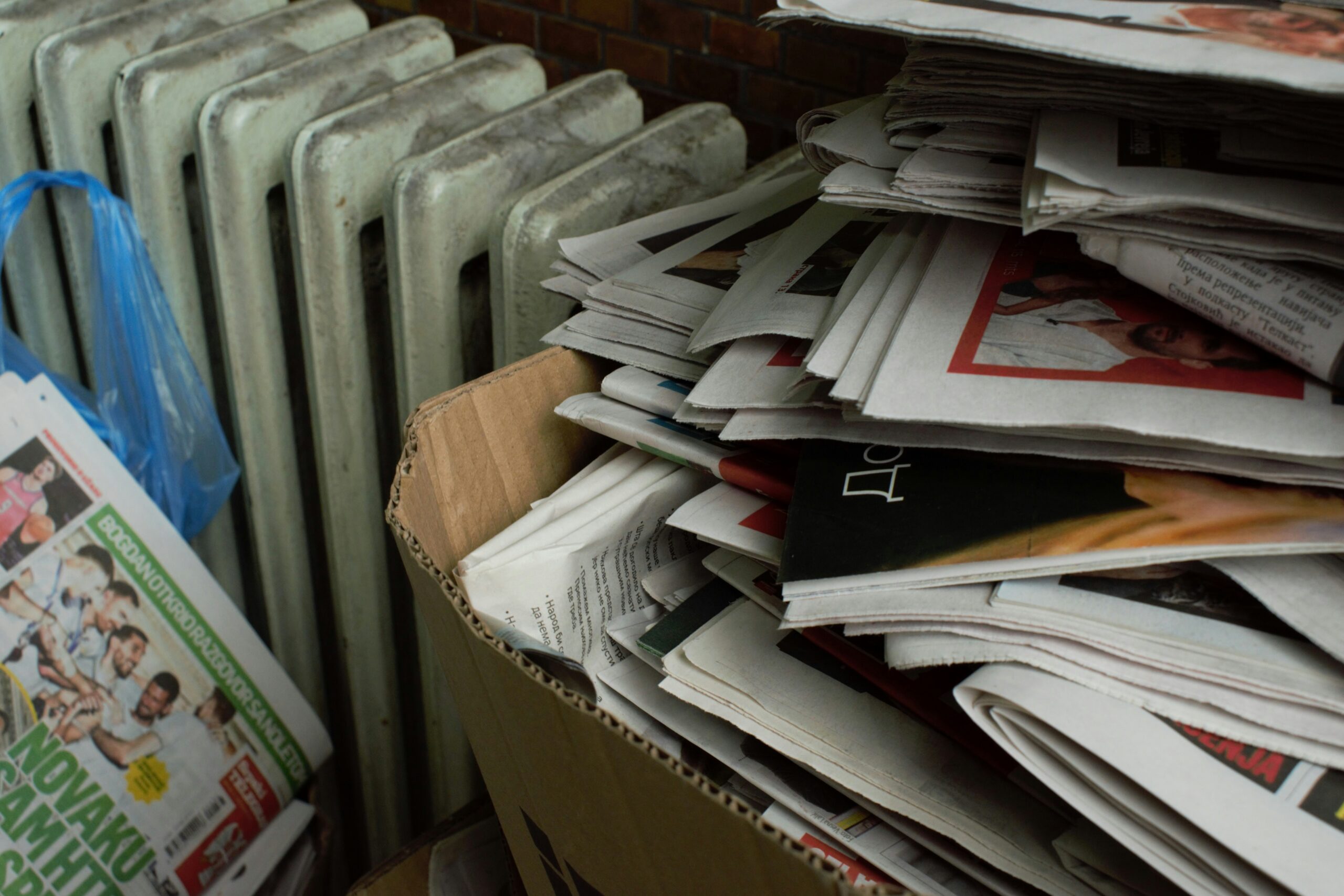 a box full of newspapers